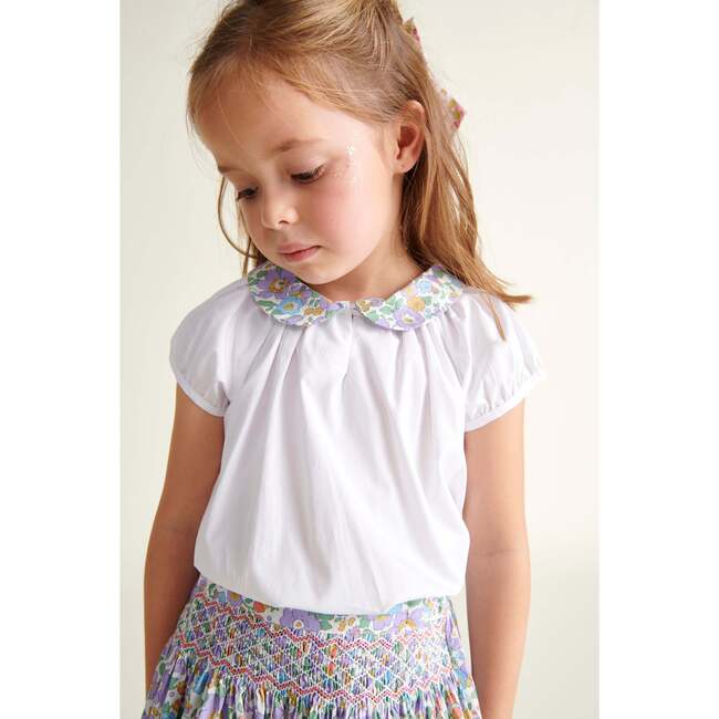 Made With Liberty Fabric Girls Blouse Giulia, White & Purple - Blouses - 2