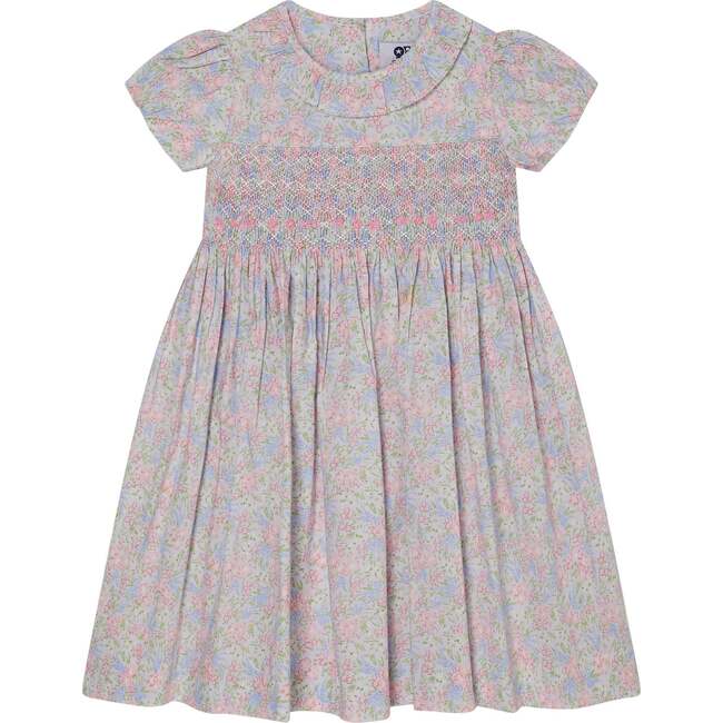 Hand-Smocked Girls Dress Rosie, White & Pastel Pink