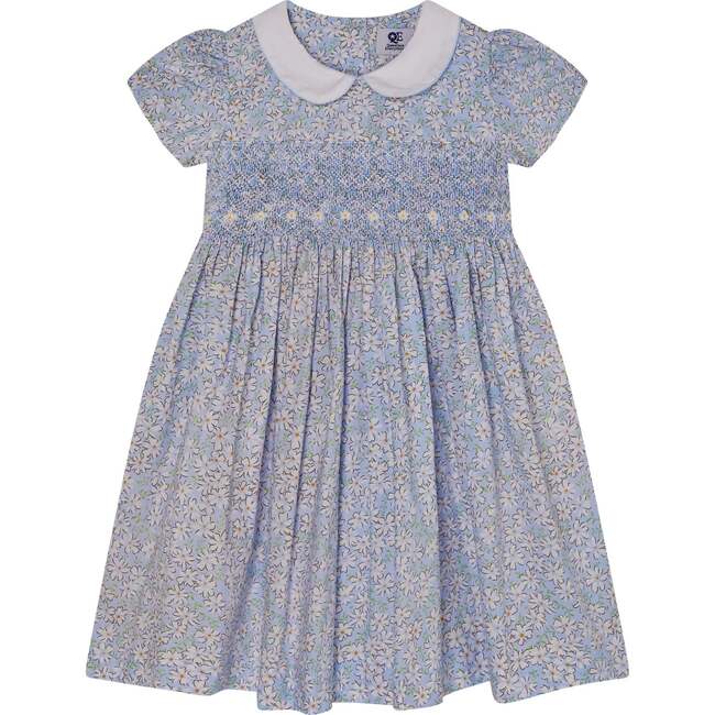 Hand-Smocked Girls Dress Jody, White & Blue