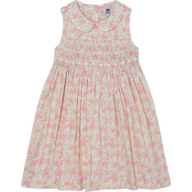 Hand-Smocked Girls Dress Betty, White & Peach