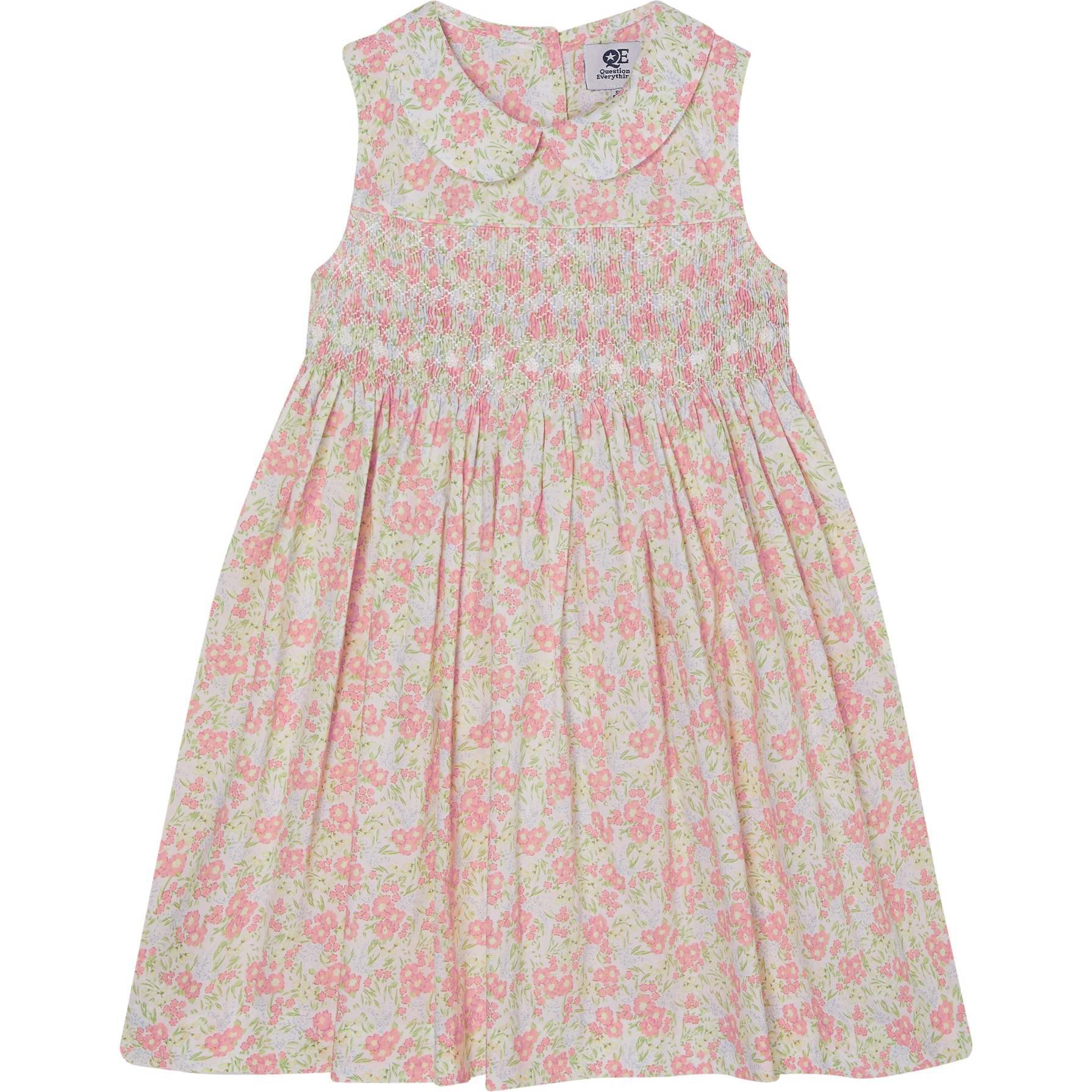 Hand-Smocked Girls Dress Betty, White & Peach - Dresses - 1