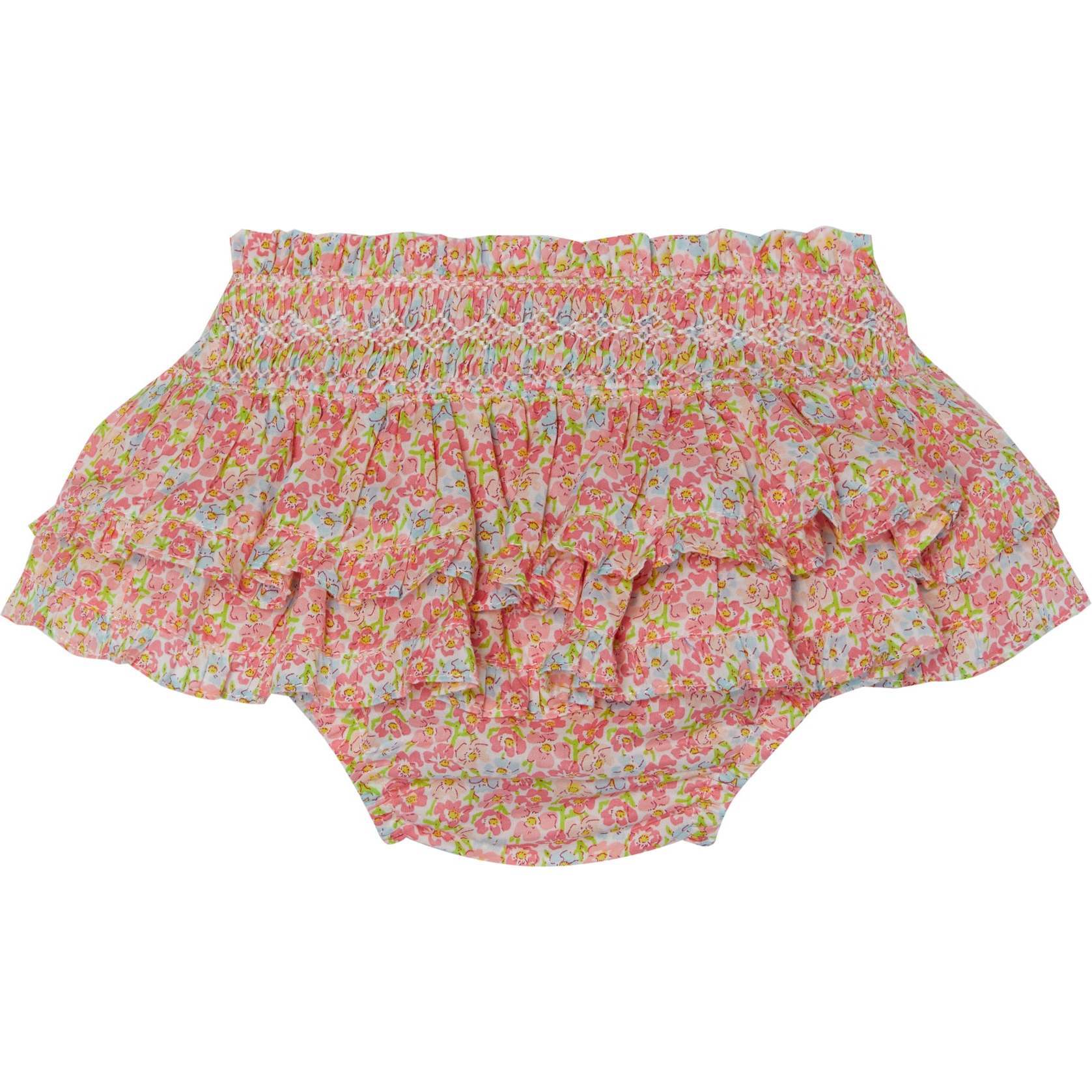 Hand-Smocked Baby Skort Lilou, Pink Floral - Skirts - 1