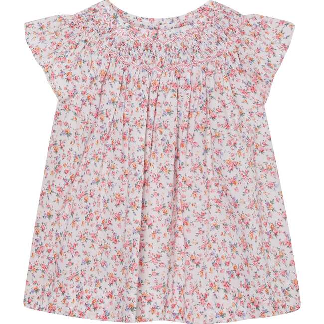 Hand-Smocked Girls Blouse Amarantha, White Floral