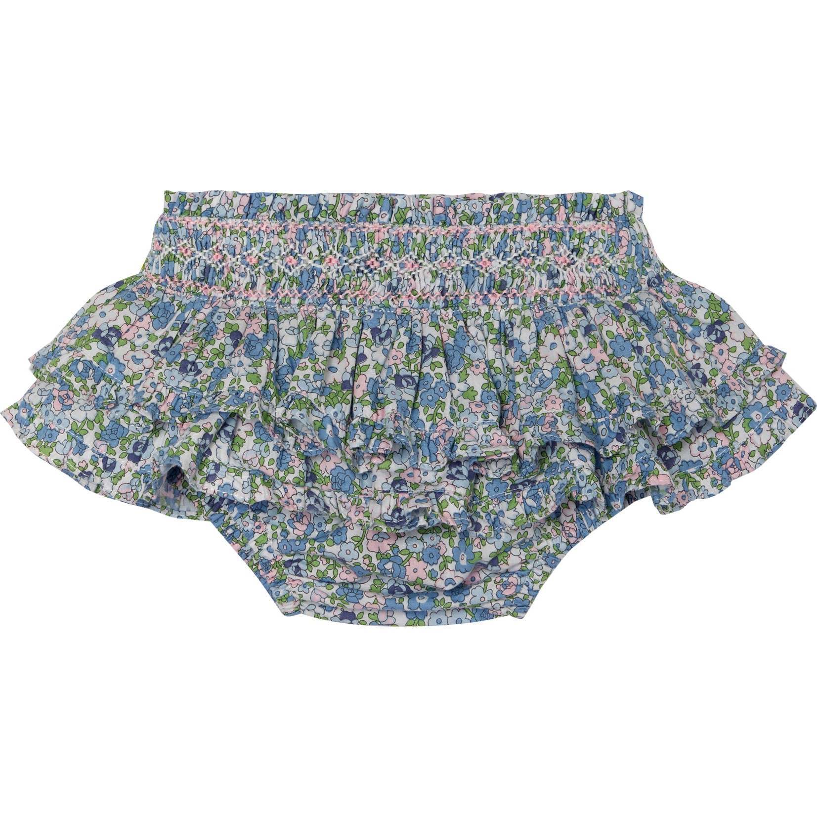 Hand-Smocked Baby Skort Pearl, Blue Floral - Skirts - 1