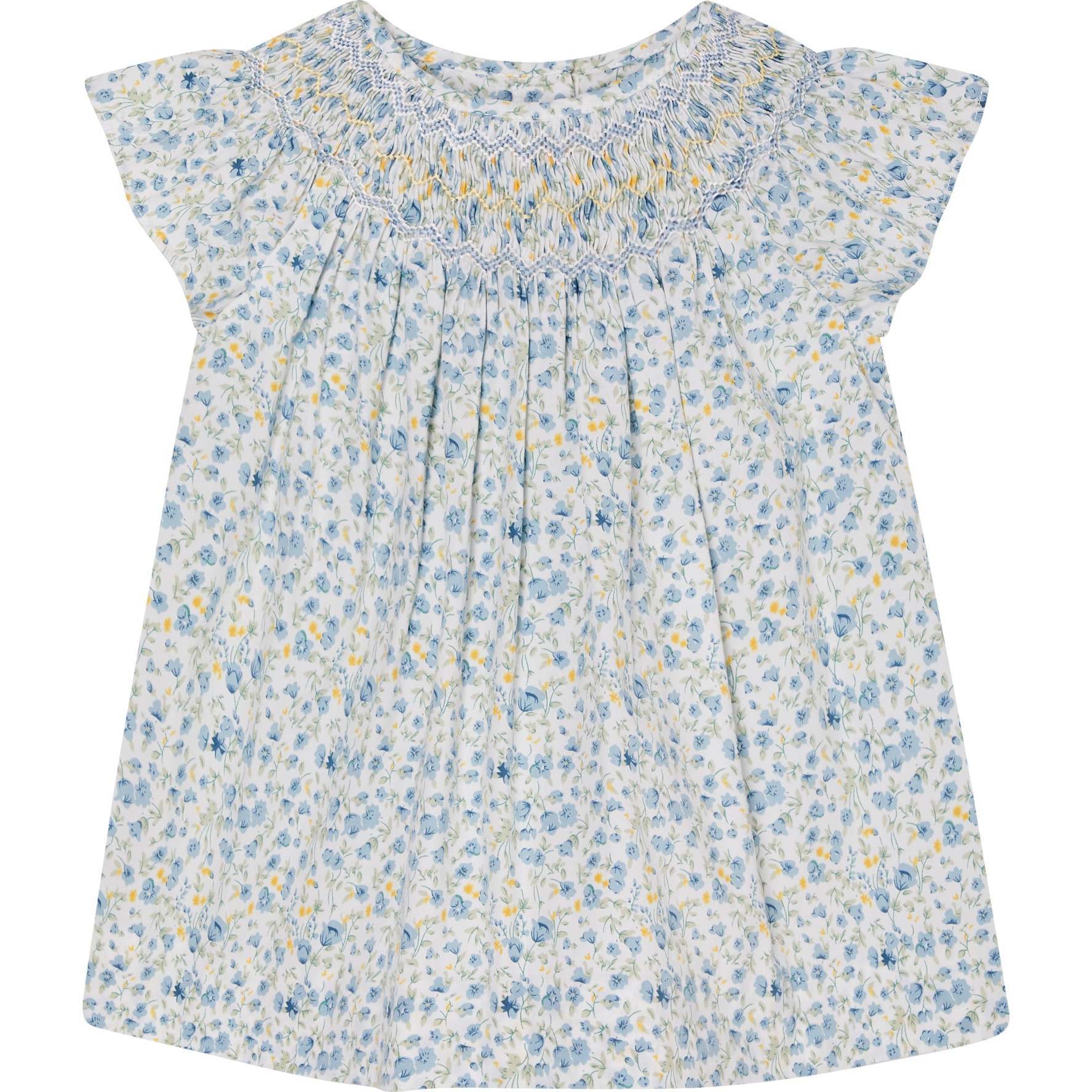 Hand-Smocked Girls Blouse Ines, White Floral - Blouses - 1