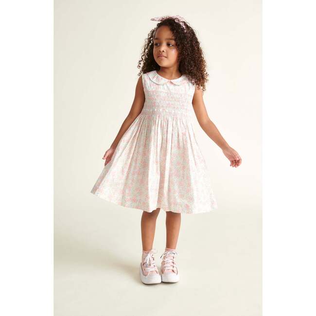 Hand-Smocked Girls Dress Betty, White & Peach - Dresses - 2