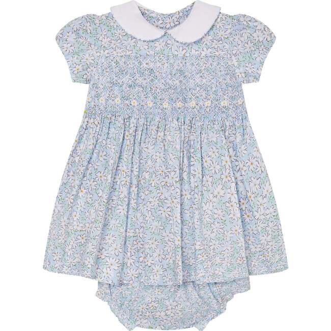 Hand-Smocked Baby Dress Jessamy, White & Blue