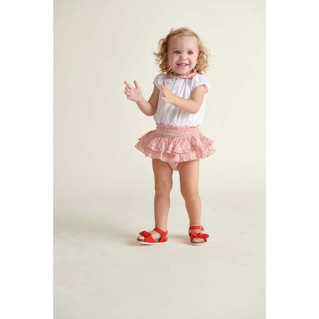 Hand-Smocked Baby Skort Lilou, Pink Floral - Skirts - 2