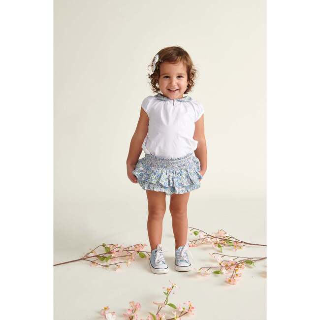 Hand-Smocked Baby Skort Pearl, Blue Floral - Skirts - 2