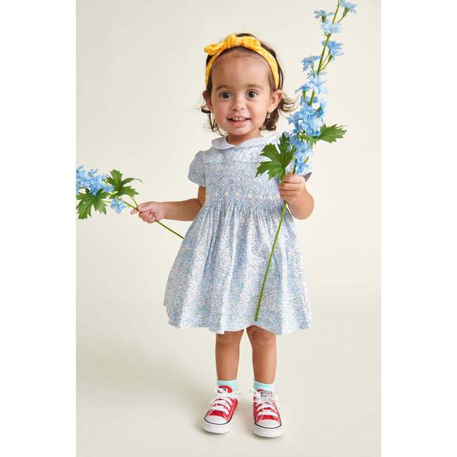 Hand-Smocked Baby Dress Jessamy, White & Blue - Dresses - 2