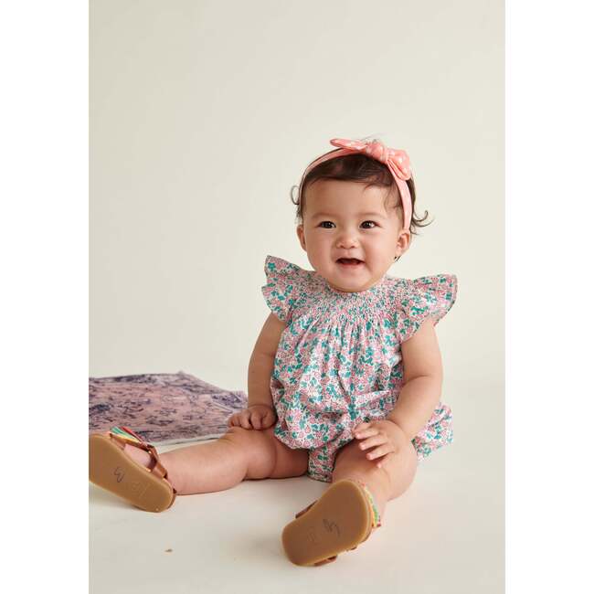 Hand-Smocked Baby Bubble Mei, White and Pink - Rompers - 2