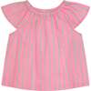 Girls Summer Blouse Milou, Pink & Neon Green Pinstripe - Blouses - 1 - thumbnail