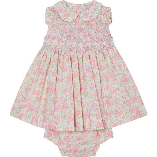 Hand-Smocked Baby Dress Tansy, White & Peach