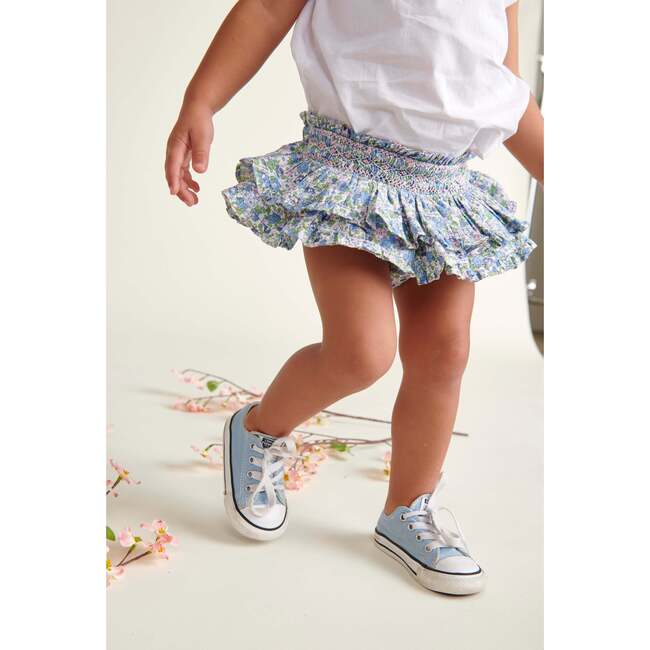 Hand-Smocked Baby Skort Pearl, Blue Floral - Skirts - 4