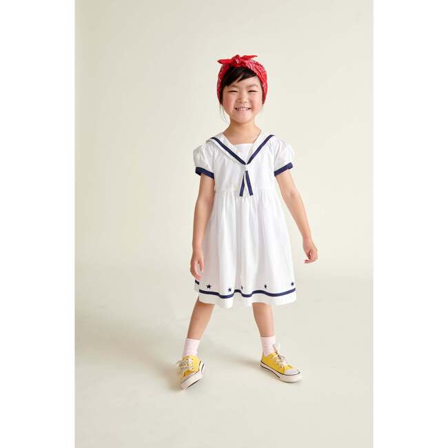 Girls Sailor Dress Jessa, White & Navy Blue - Dresses - 2