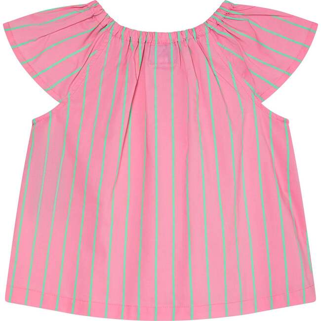 Girls Summer Blouse Milou, Pink & Neon Green Pinstripe - Blouses - 3