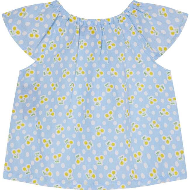 Girls Summer Blouse Maylee, Babyblue & Yellow Cherry Print - Blouses - 3