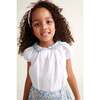 Girls Cotton Blouse Freeda, White & Blue Floral - Blouses - 2