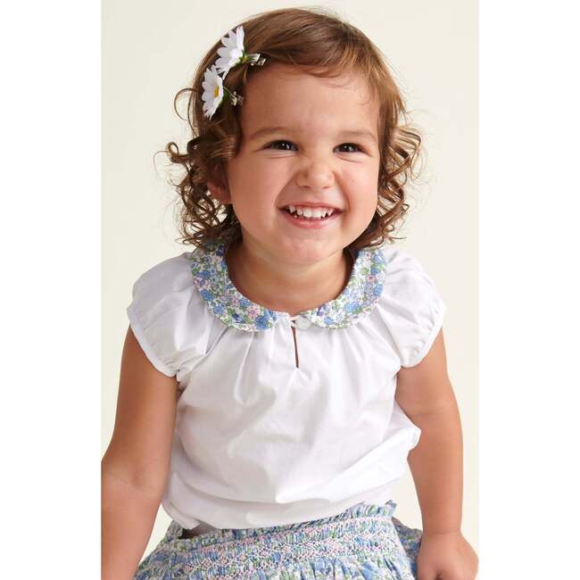 Baby Cotton Blouse Petal, White & Blue Floral - Blouses - 2