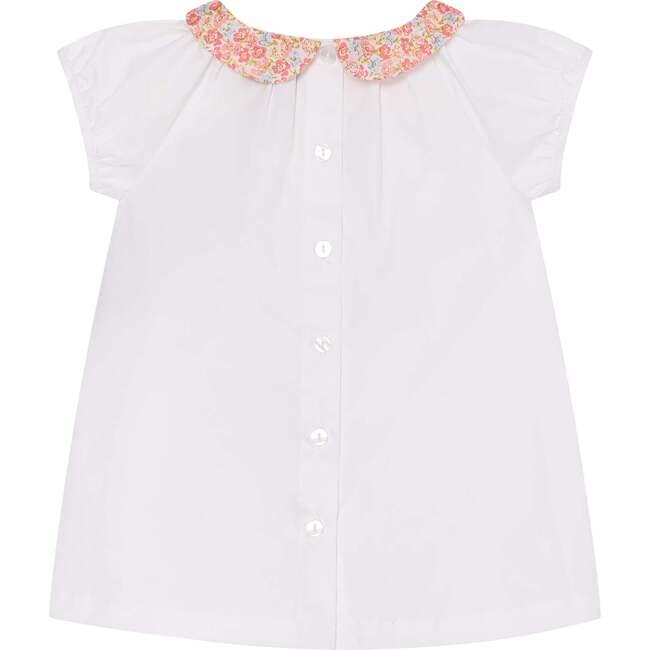 Baby Cotton Blouse Juno, White & Pink Floral - Blouses - 3