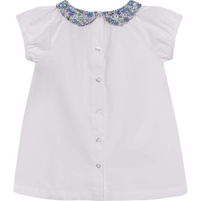 Girls Cotton Blouse Freeda, White & Blue Floral - Blouses - 3