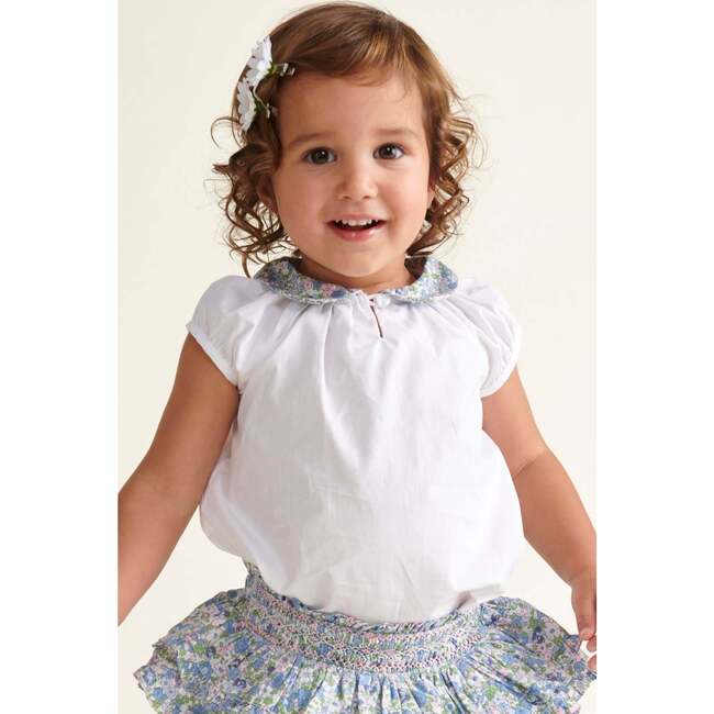 Baby Cotton Blouse Petal, White & Blue Floral - Blouses - 4