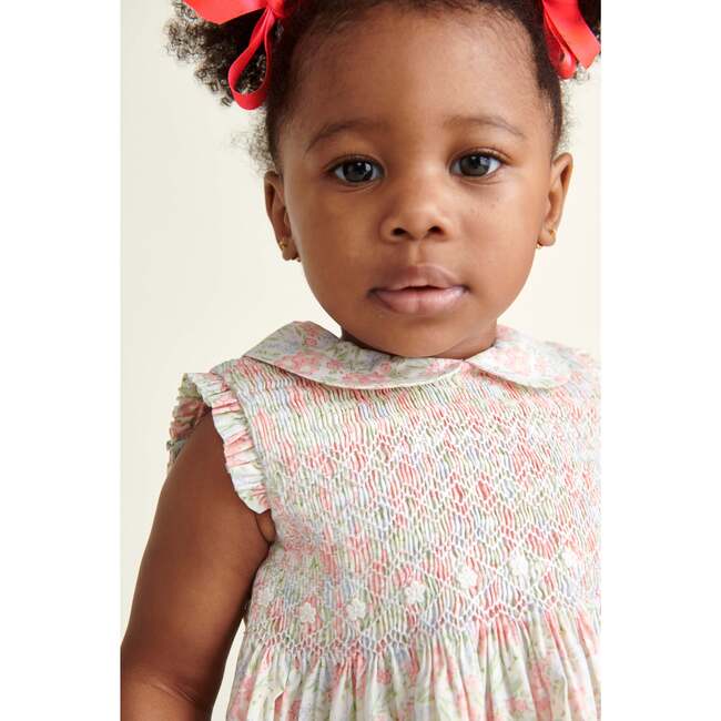 Hand-Smocked Baby Dress Tansy, White & Peach - Dresses - 5