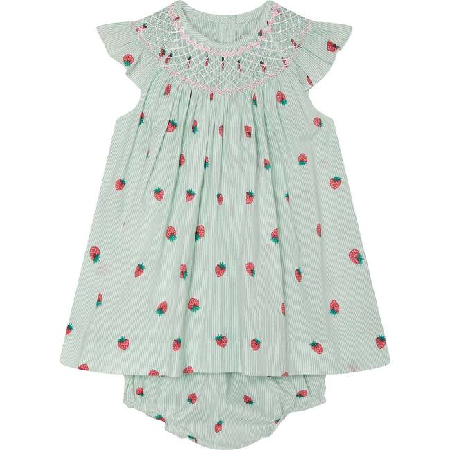 Strawberry Print Baby Dress Fiesta, Green & White