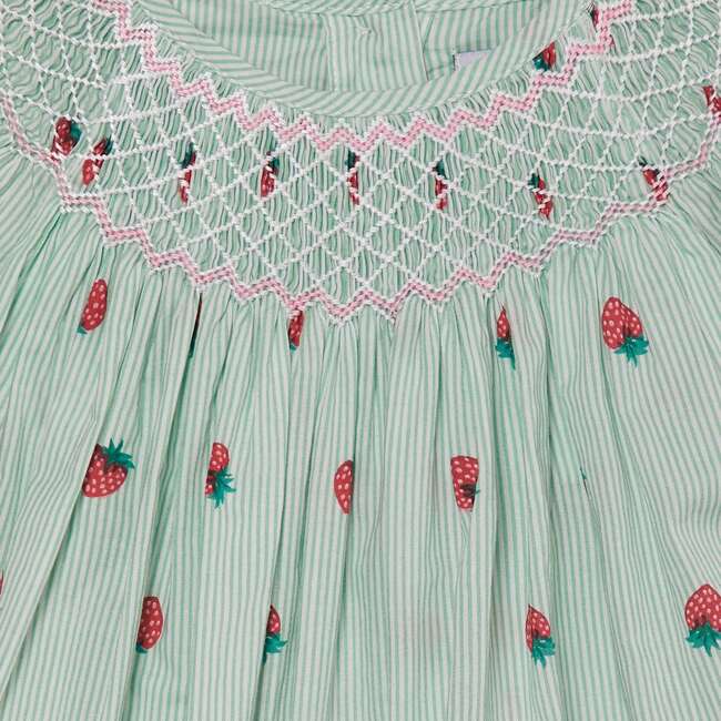 Strawberry Print Baby Dress Fiesta, Green & White - Dresses - 3