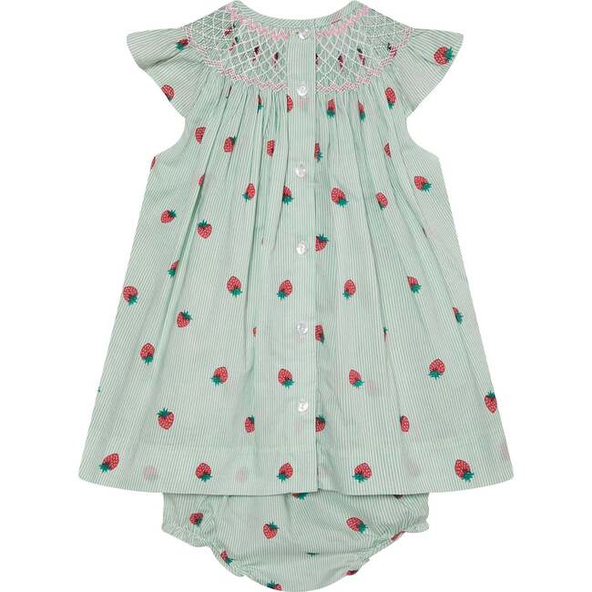 Strawberry Print Baby Dress Fiesta, Green & White - Dresses - 4