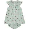 Strawberry Print Baby Dress Fiesta, Green & White - Dresses - 4