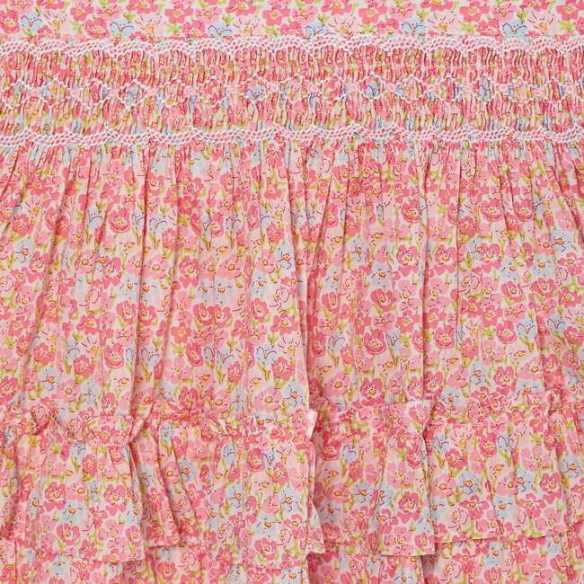 Girls Smocked Ruffle Skirt Miyuki, Pink Floral - Skirts - 3