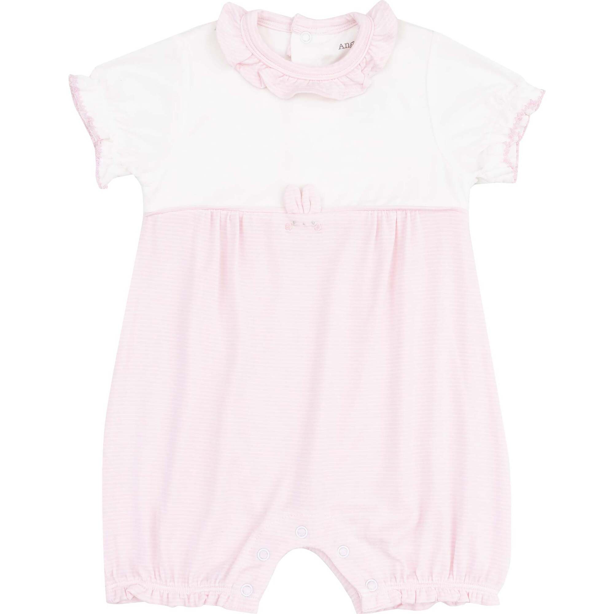 Tiny Bunny Ruffle Romper, Stripe Classic Pink - Rompers - 1