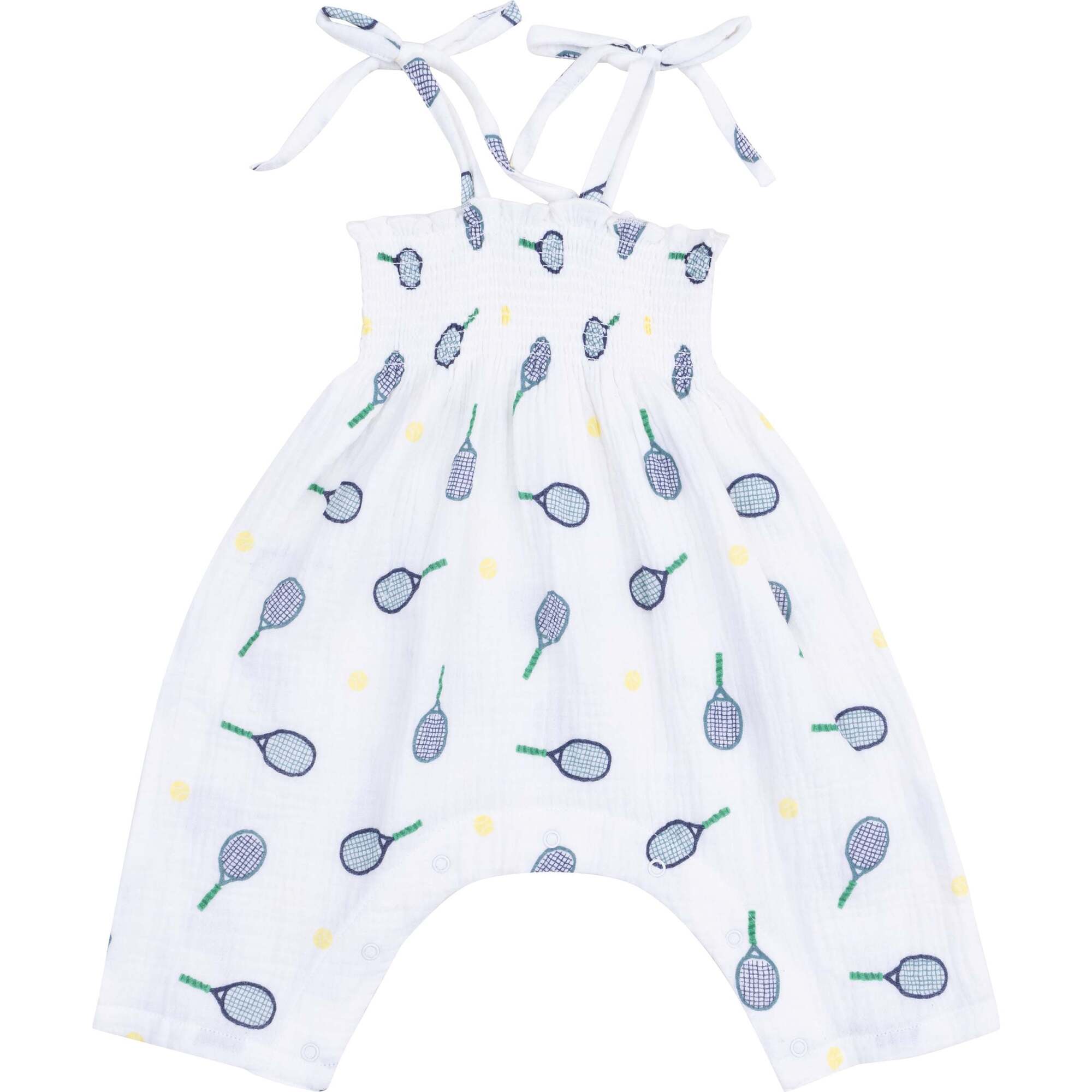 Tie Strap Smocked Romper, Tennis - Rompers - 1