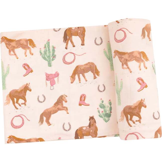 Swaddle Blanket, Western Horses Pink