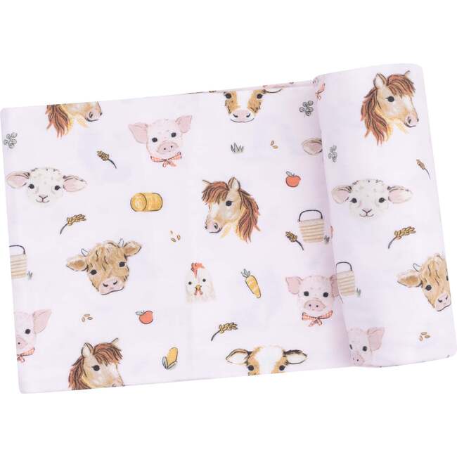 Swaddle Blanket, Vintage Animals Faces Pink