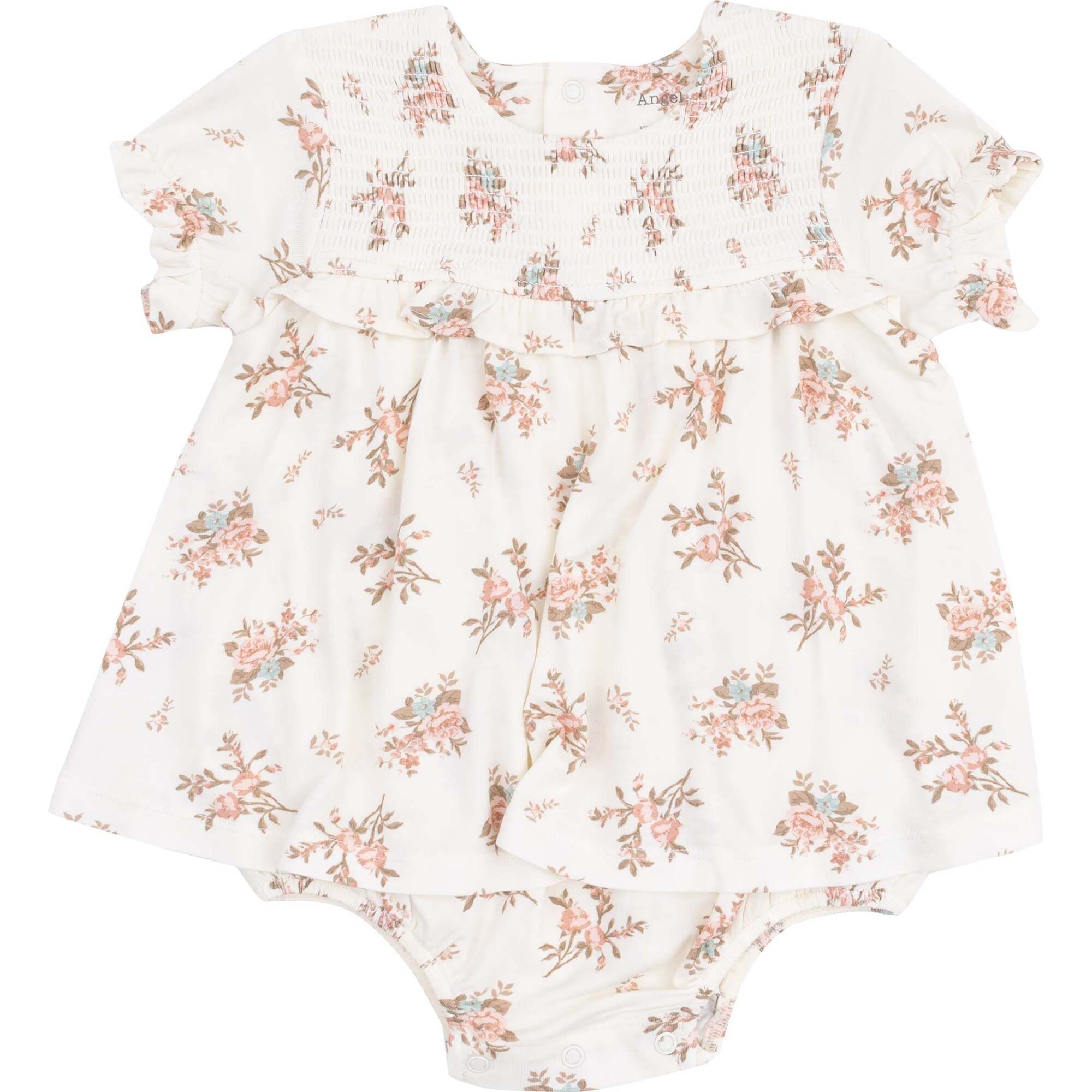 Smocked Ruffle Bubble with Skirt, Vintage Rosebuds - Dresses - 1