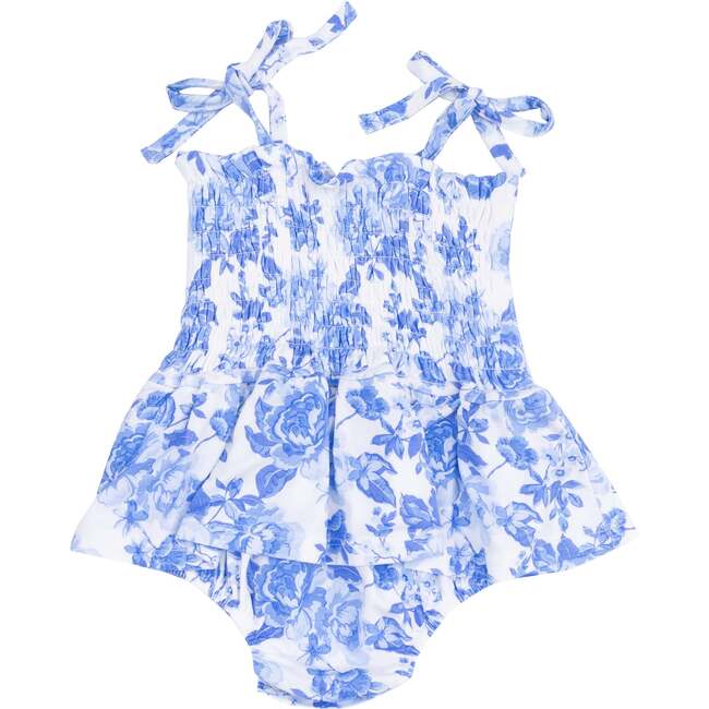 Smocked Bubble with Skirt, Roses In Blue