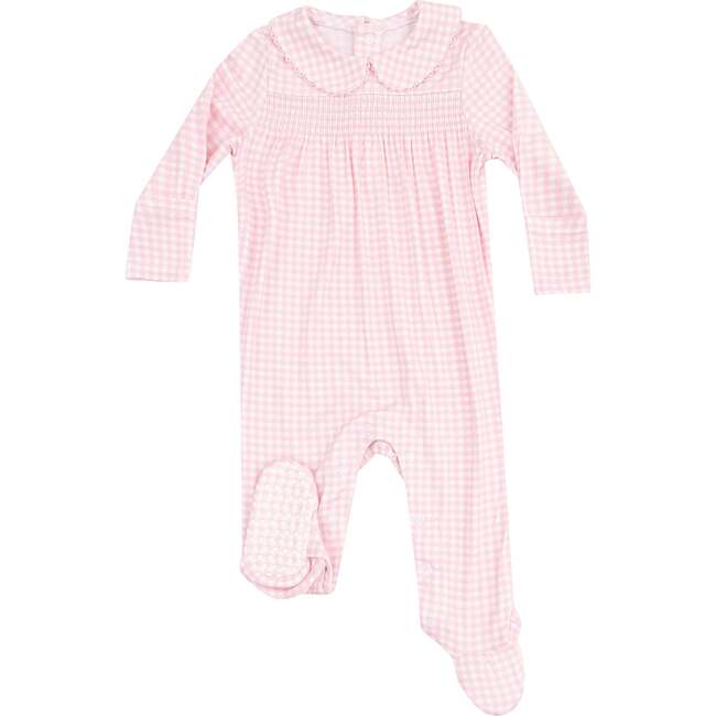 Smocked Peter Pan Footie, Mini Gingham Pink - Footie Pajamas - 1