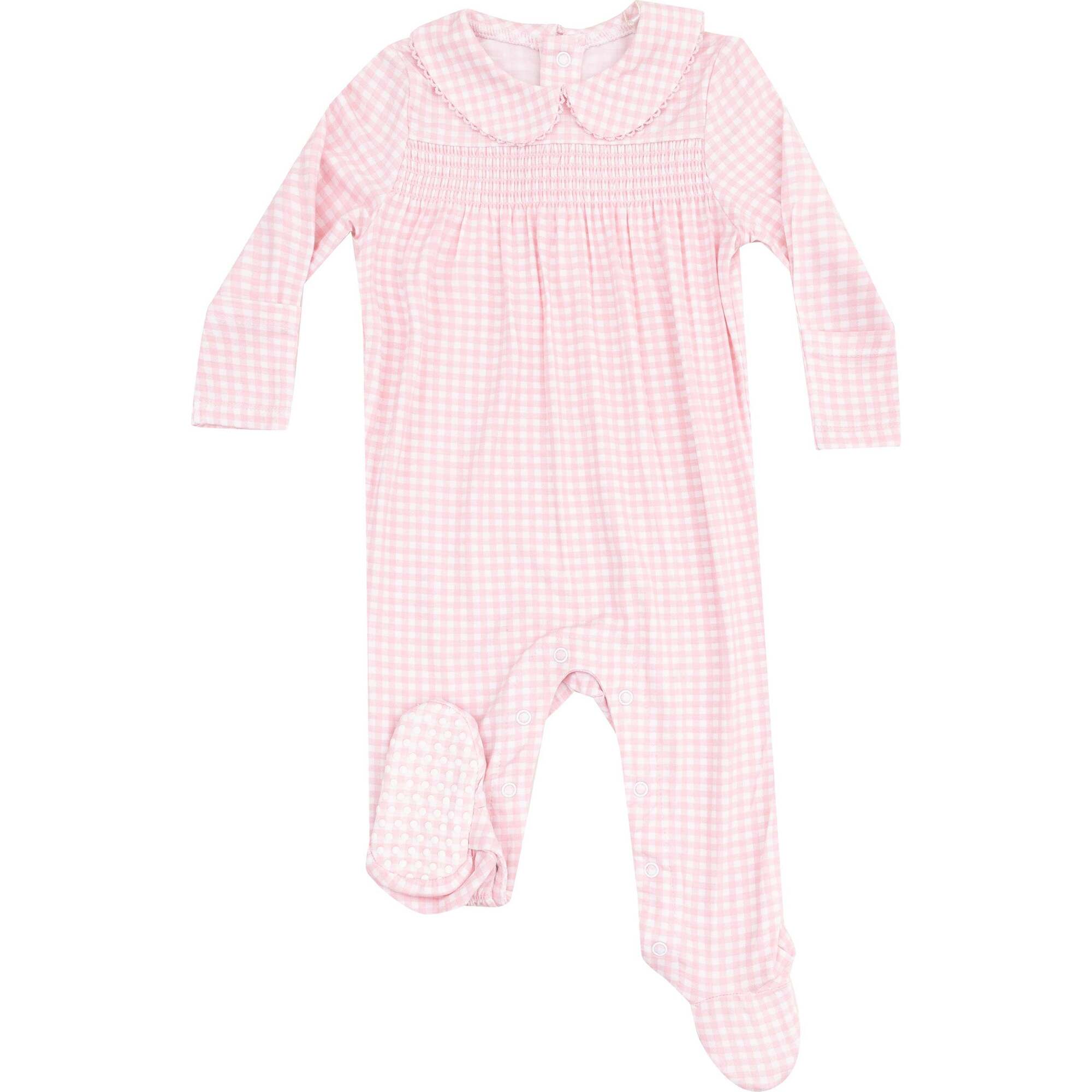 Smocked Peter Pan Footie, Mini Gingham Pink - Footie Pajamas - 1