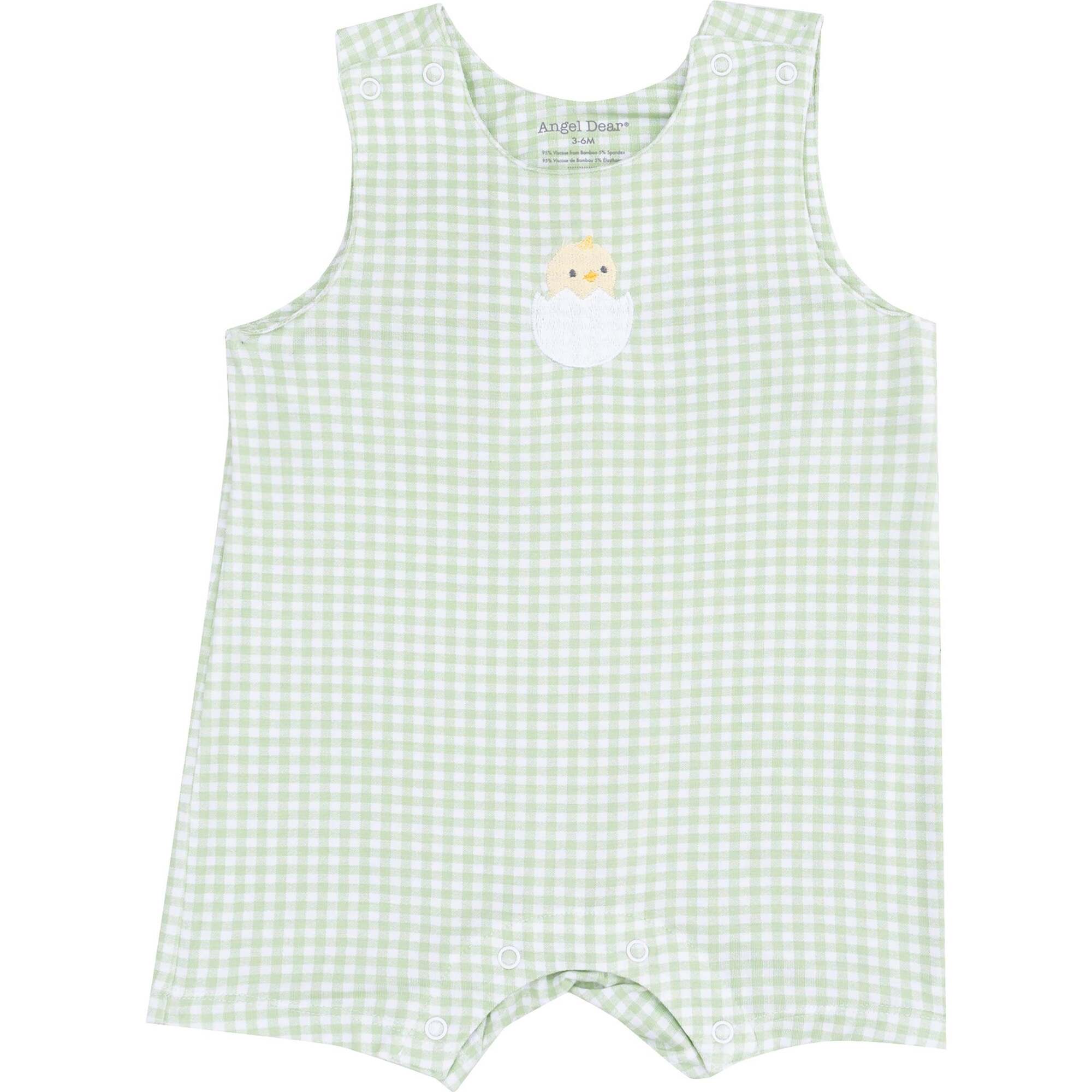 Sleeveless Shortie Romper with Baby Chick Applique, Mini Gingham Green - Rompers - 1