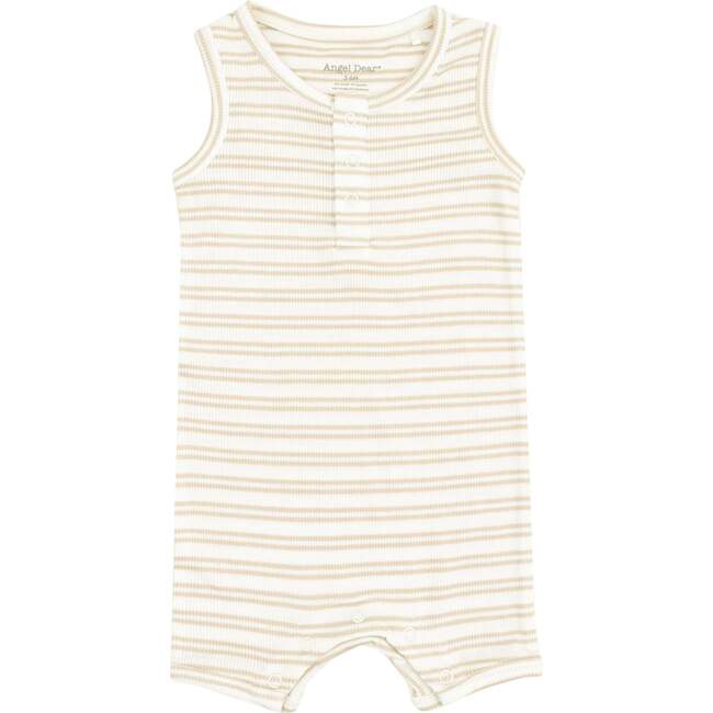 Sleeveless Shortie Romper, Stripe Oxford Tan