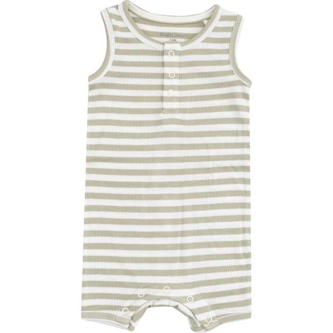 Sleeveless Shortie Romper, Stripe Sage