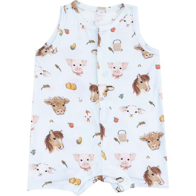 Sleeveless Shortie Romper, Vintage Animals Faces Blue