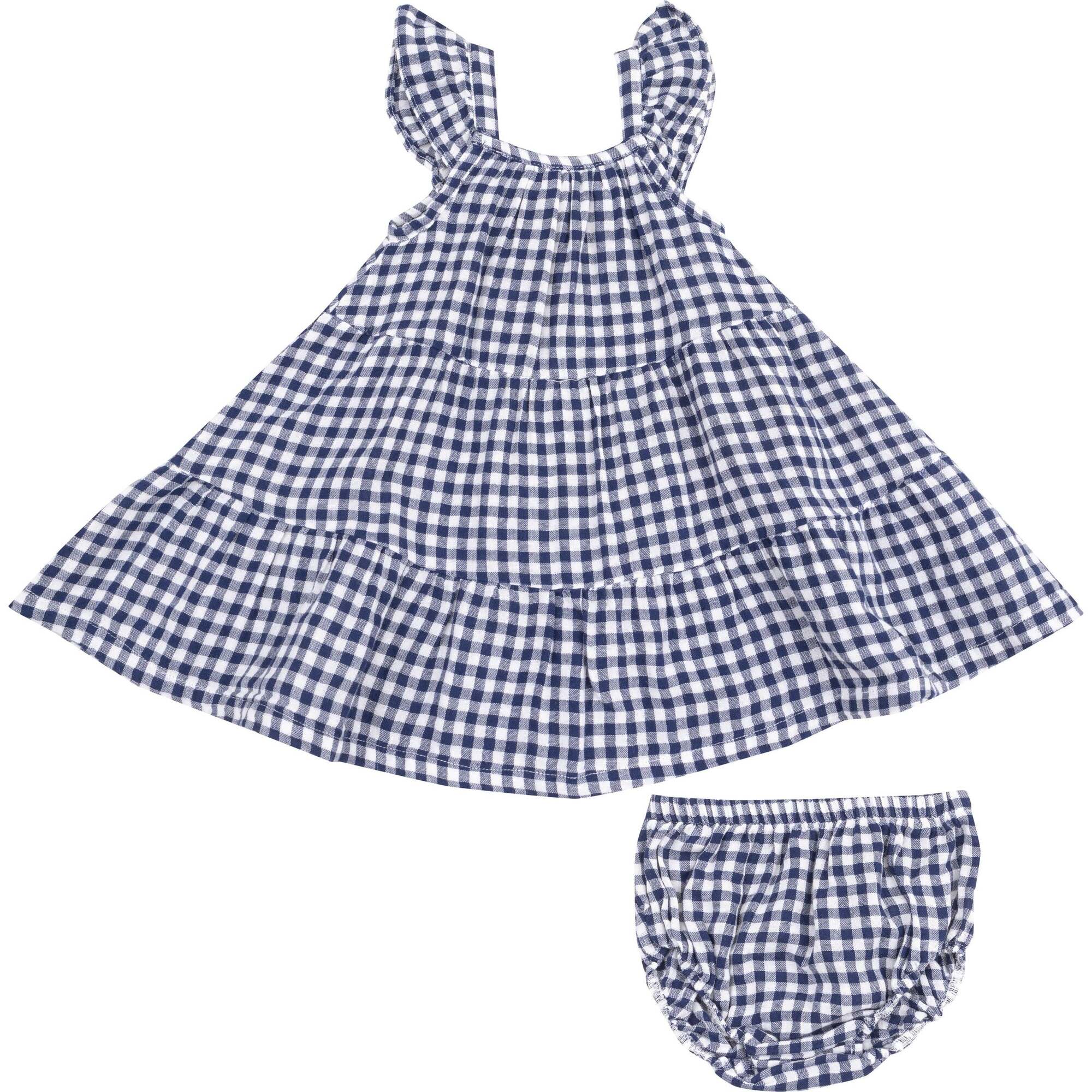 Twirly Sundress & Diaper Cover, Navy Gingham - Dresses - 1