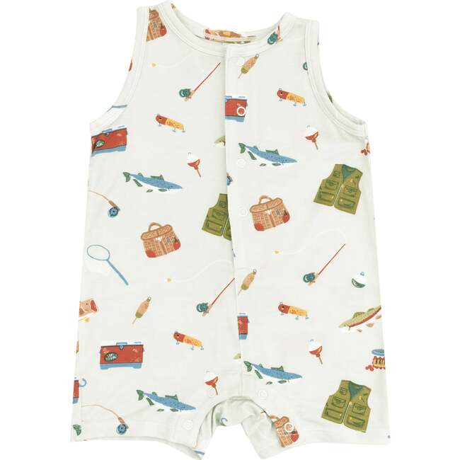 Sleeveless Shortie Romper, Fishing Things Green