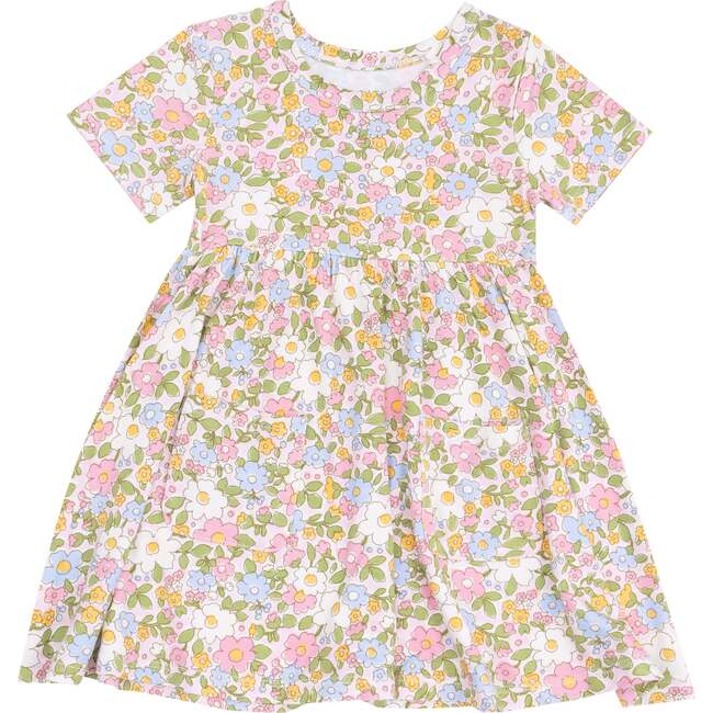 Short Sleeve Twirly Dress, Bubbly Baby Calico, mulit