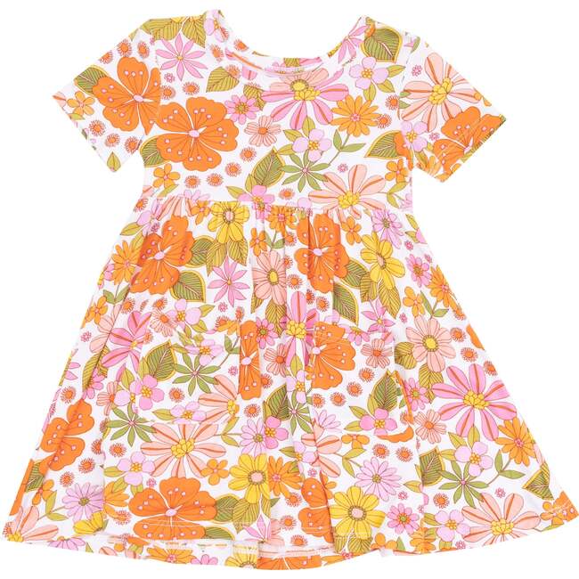 Short Sleeve Twirly Dress, Boho Beachy Floral