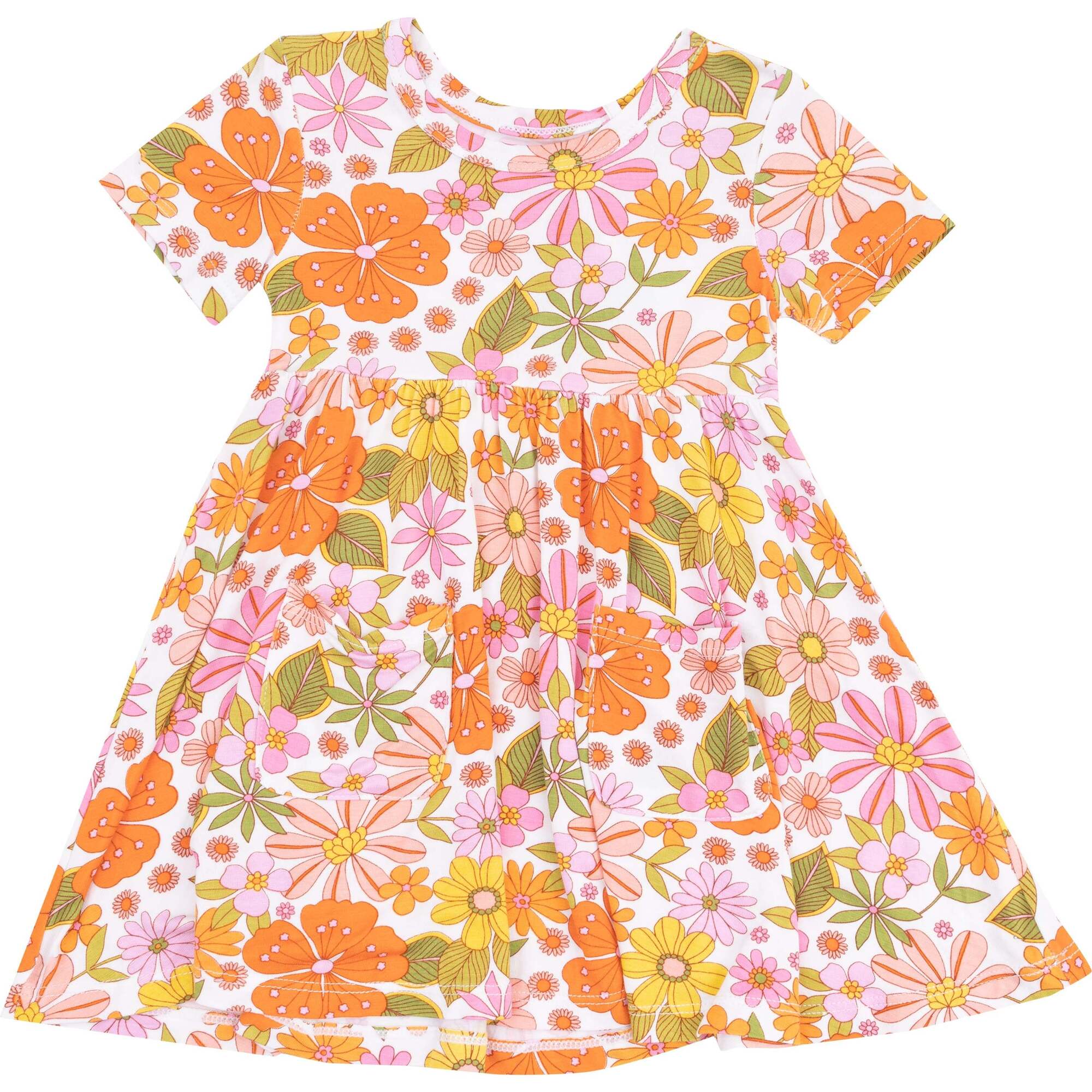 Short Sleeve Twirly Dress, Boho Beachy Floral - Dresses - 1