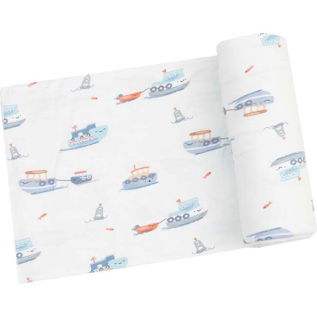 Swaddle Blanket, Bubbly Tugboats